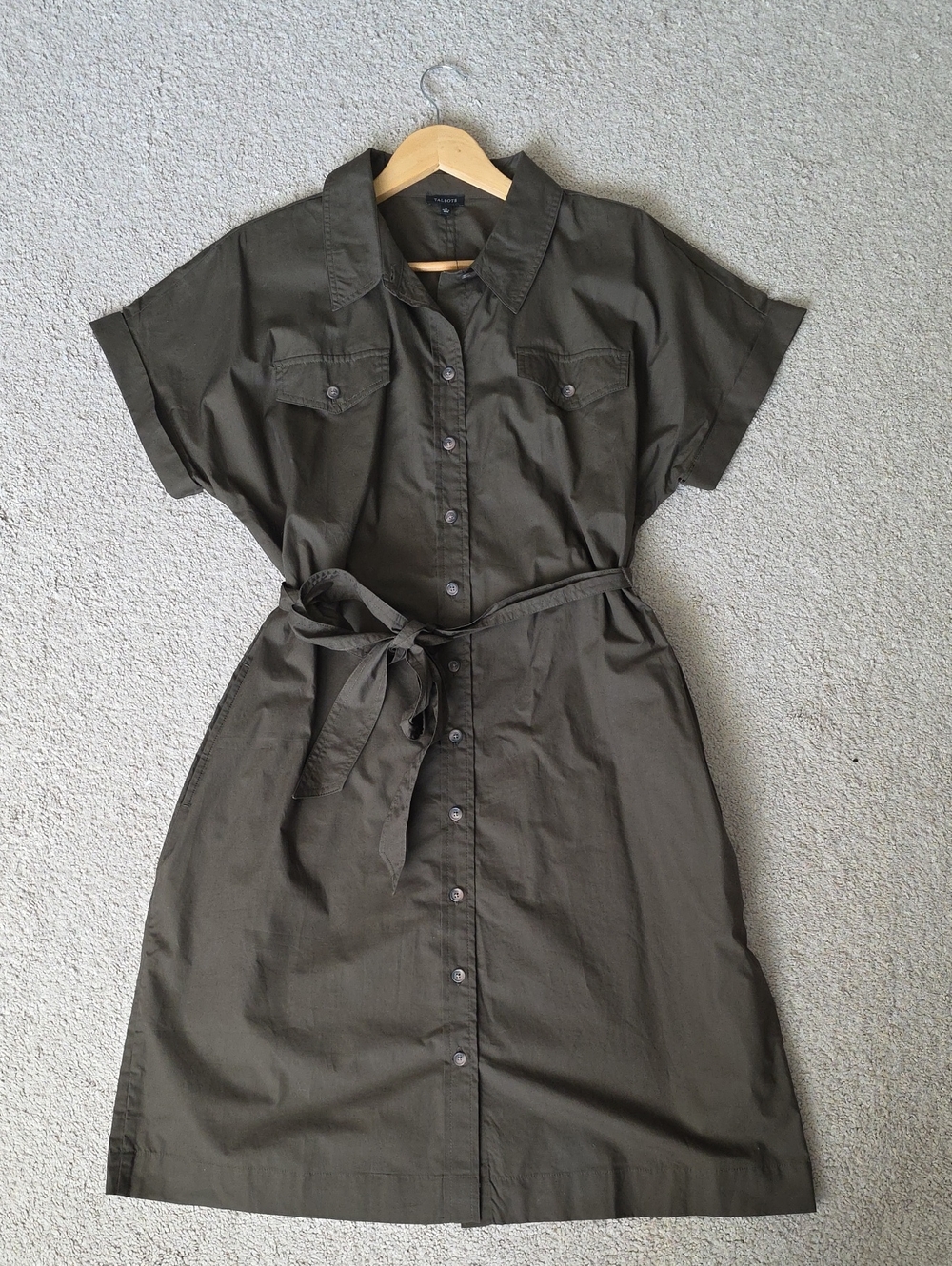 NWT Talbots Olive Green Cotton Utility Midi Shirt Dress Belted Size 16
